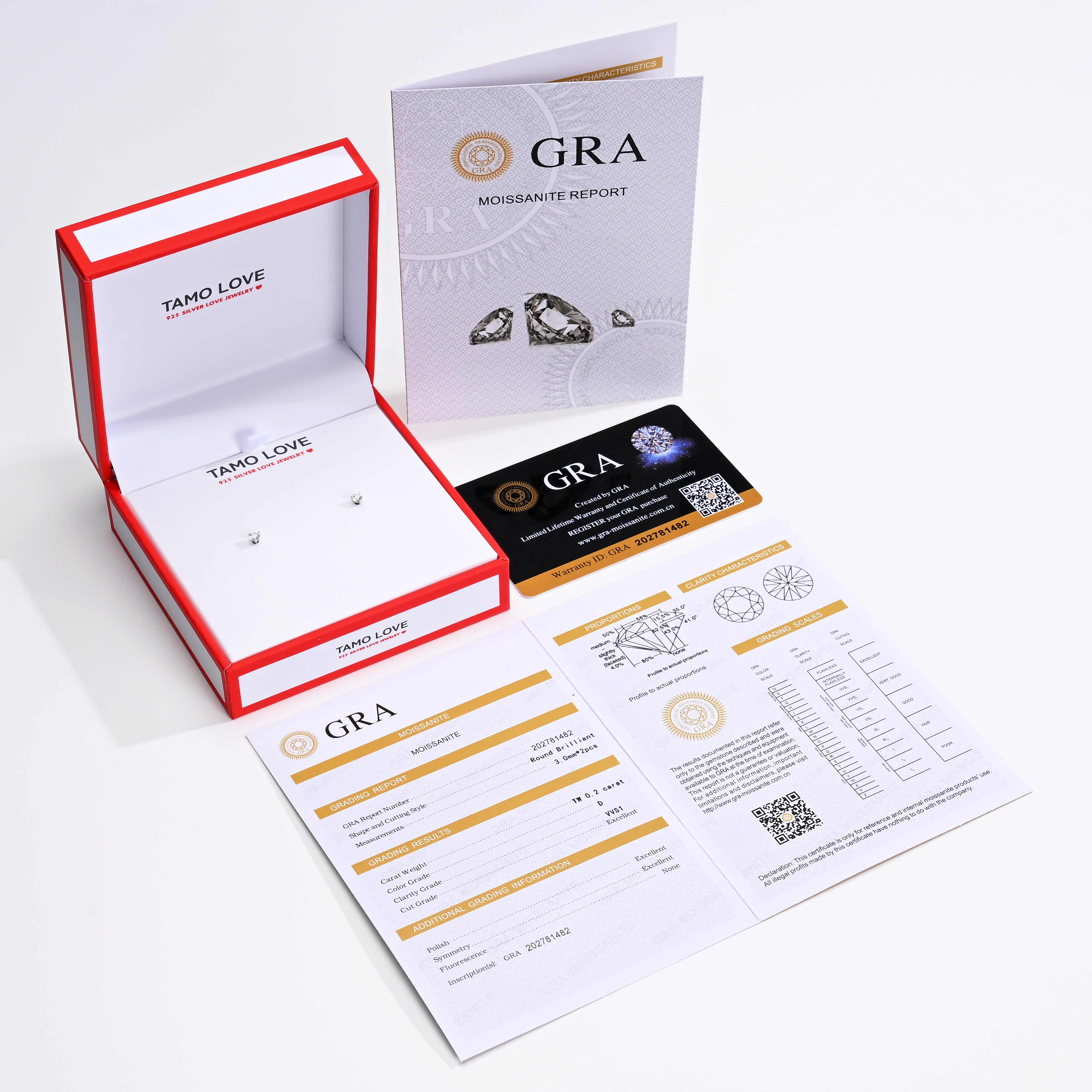 925 Silver Moissanite Earrings Round 3MM D Color VVS1  0.2 CT