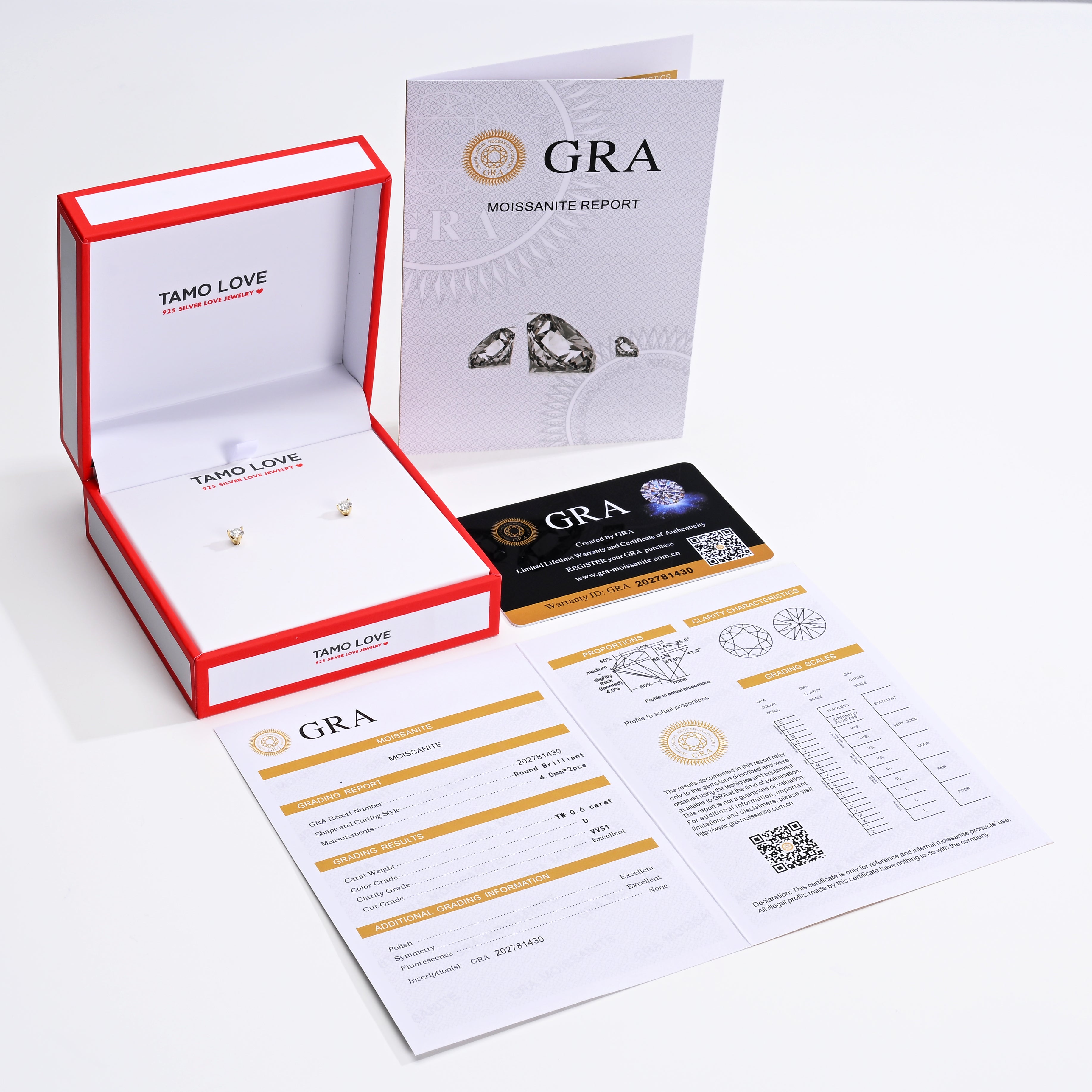 925 Silver Moissanite Earrings Round 4MM D Color VVS1  0.6 CT