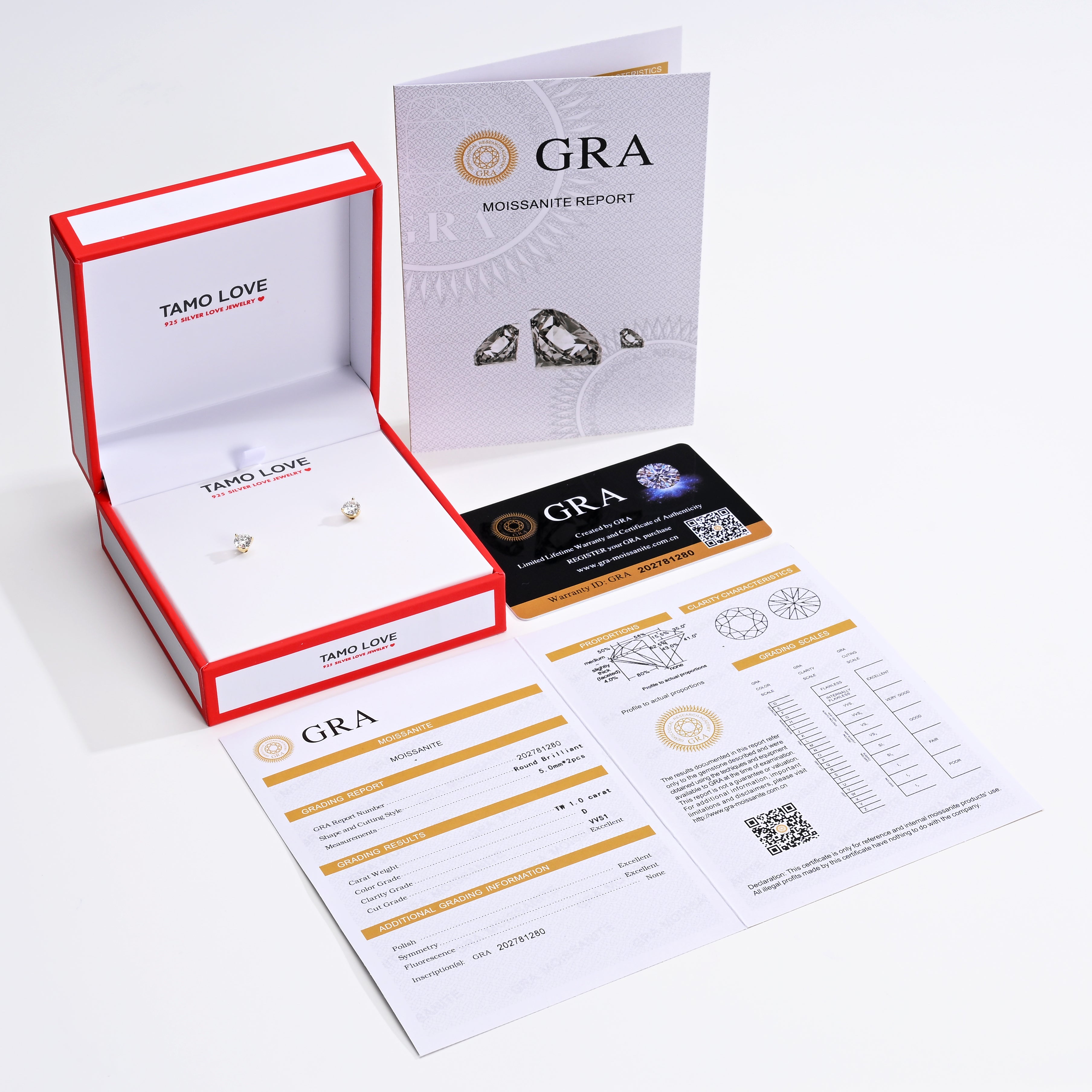 925 Silver Moissanite Earrings Round 5MM D Color VVS1  1.0 CT