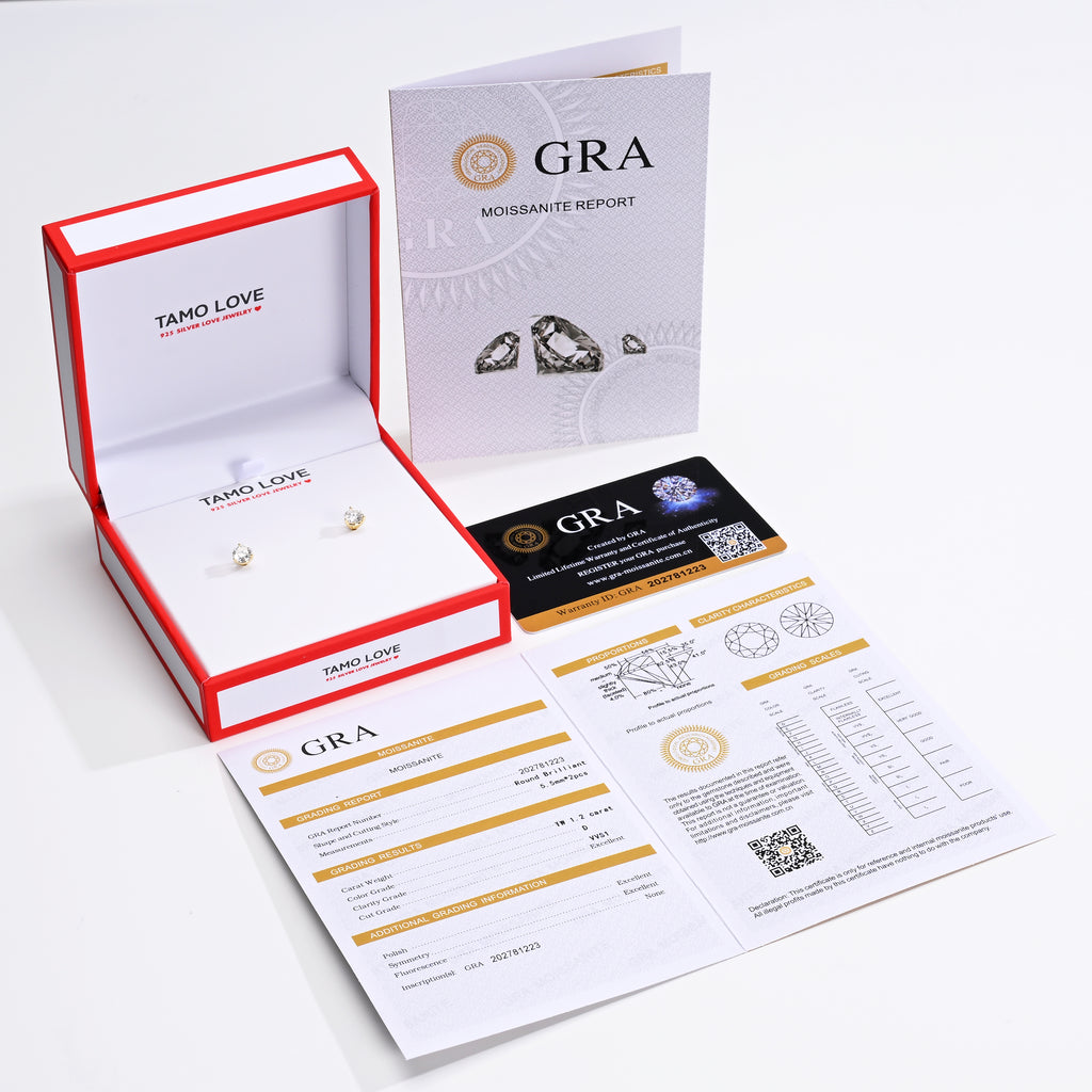 925 Silver Moissanite Earrings Round 5.5 MM D Color VVS1  1.2 CT