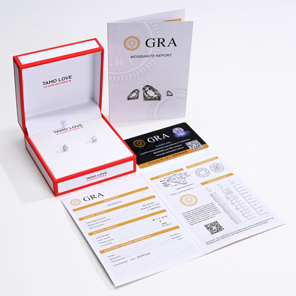 925 Silver Moissanite Earrings Round 5.5 MM D Color VVS1  1.2 CT