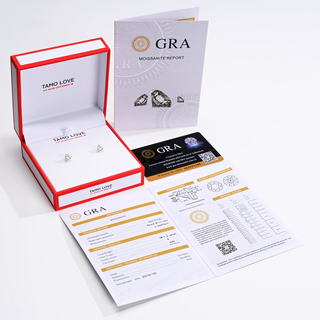 925 Silver Moissanite Earrings Round 6 MM D Color VVS1  1.6 CT