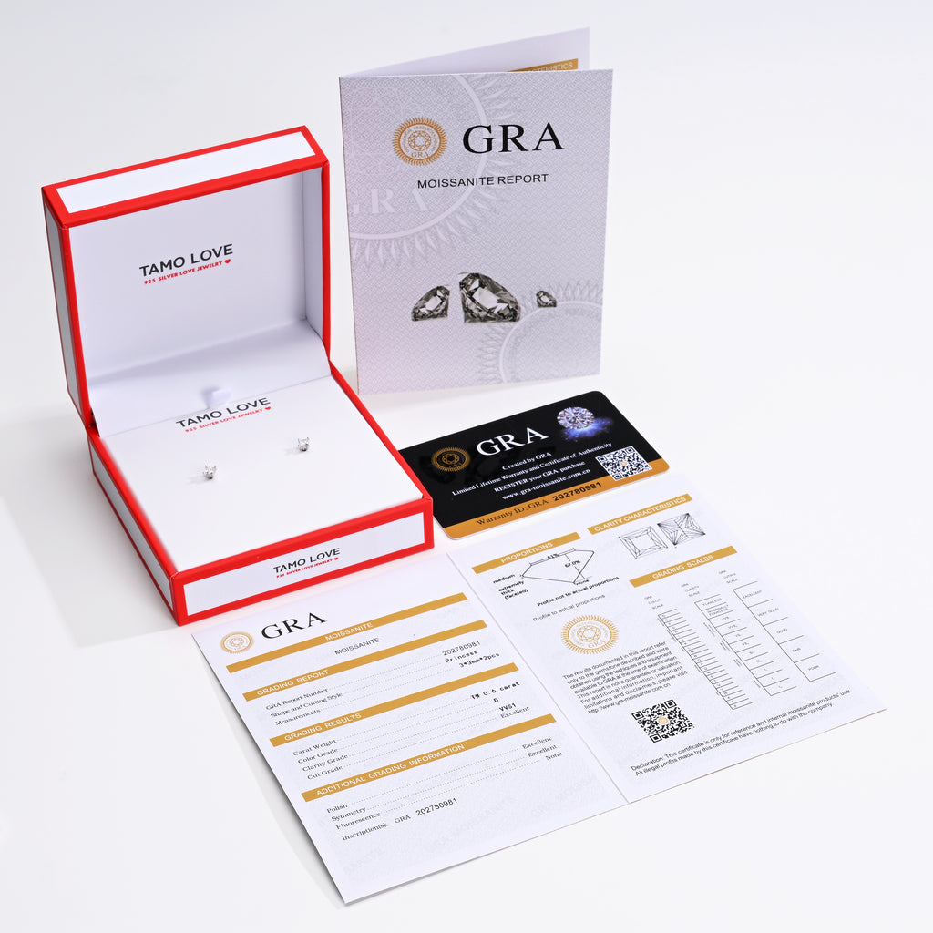 925 Silver Moissanite Earrings Square 3 MM D Color VVS1  0.6 CT