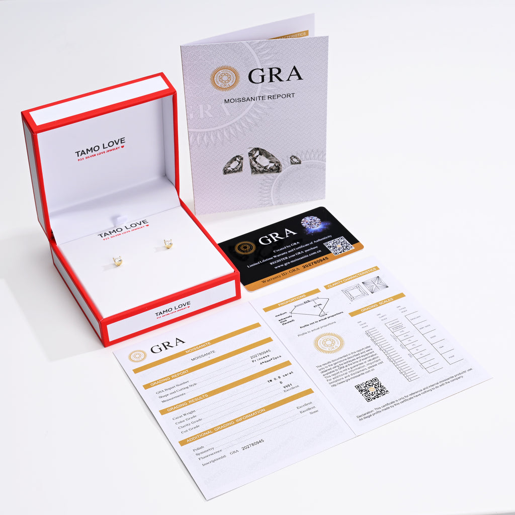 925 Silver Moissanite Earrings Square 4 MM D Color VVS1  0.8 CT