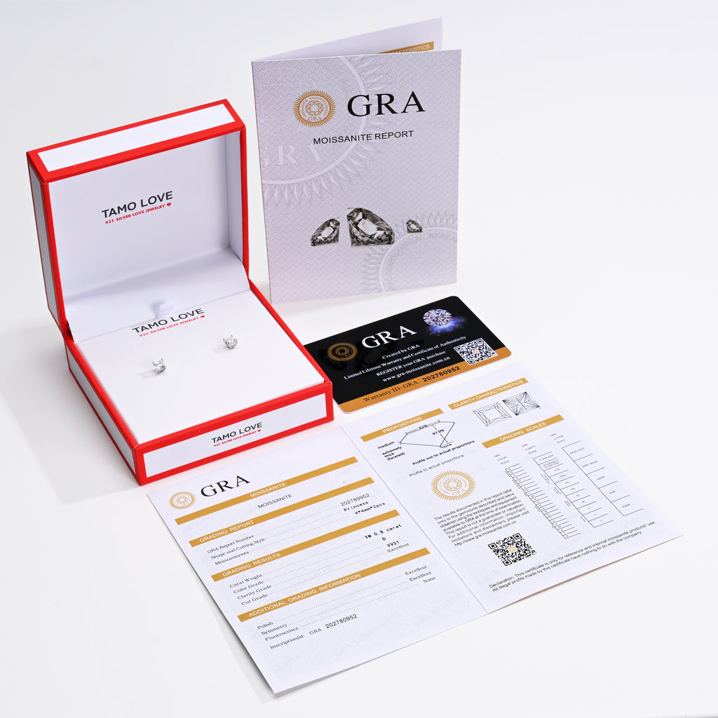 925 Silver Moissanite Earrings Square 4 MM D Color VVS1  0.8 CT