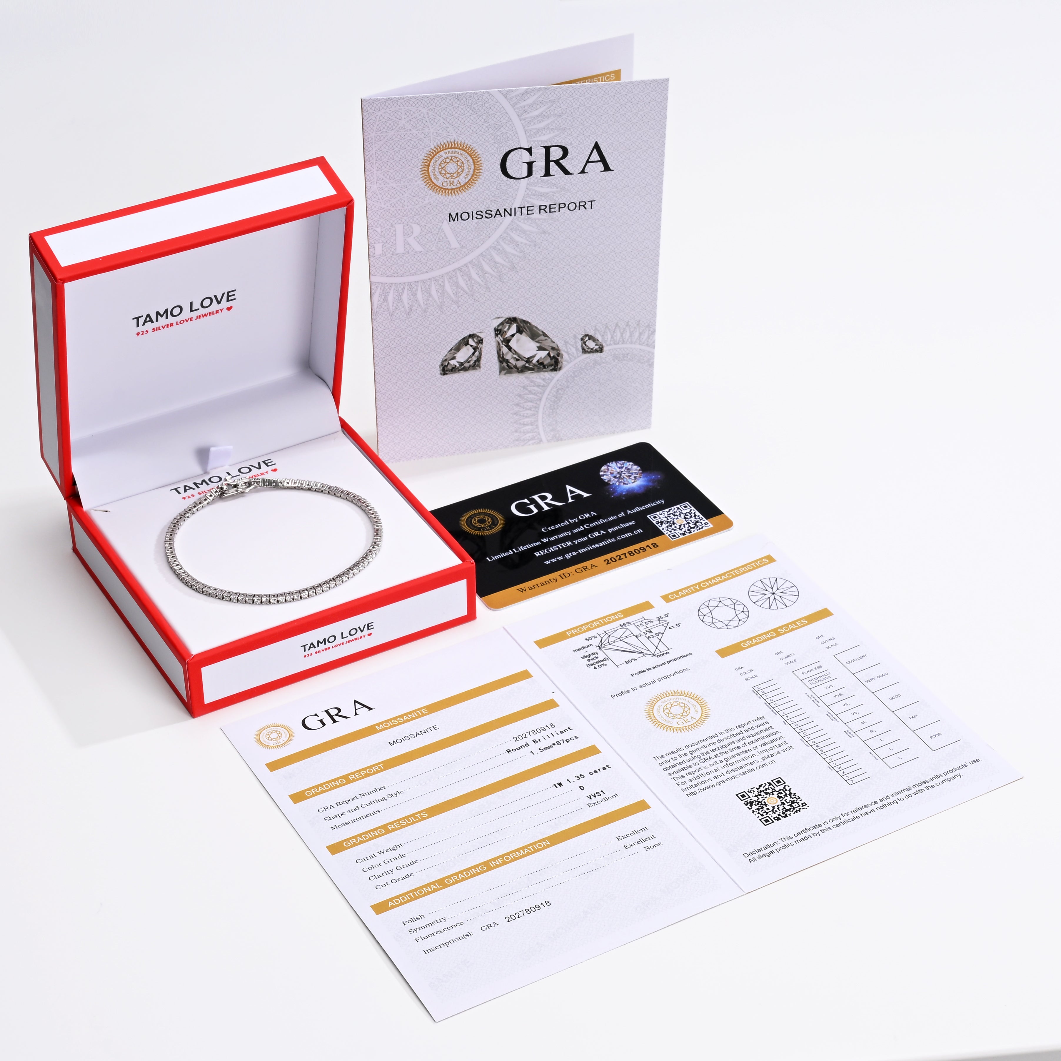 925 Silver Moissanite Bracelets Round 1.5 MM D Color VVS1  1.35 CT