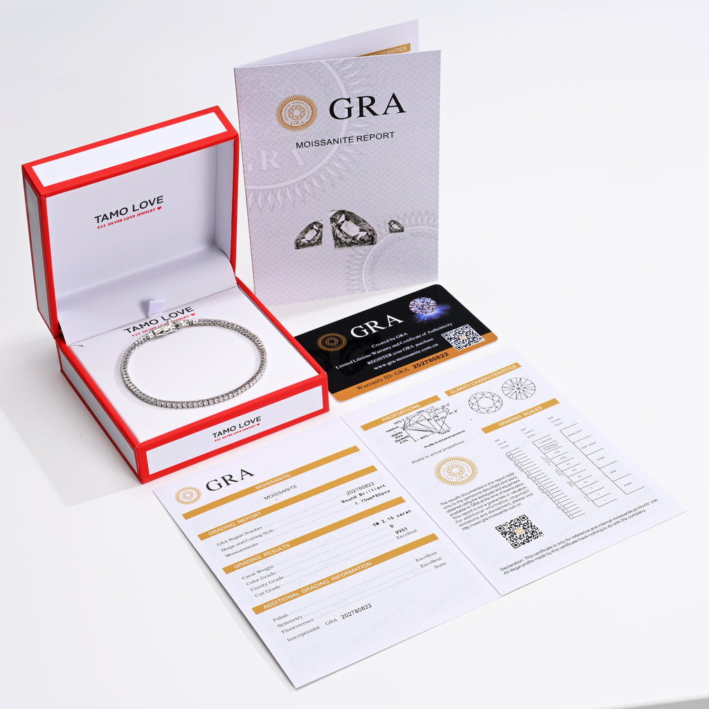 925 Silver Moissanite Bracelets Round 1.75 MM D Color VVS1  2.15 CT