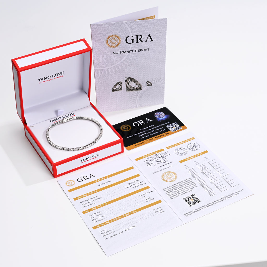 925 Silver Moissanite Bracelets Round 2.25 MM D Color VVS1  3.3 CT