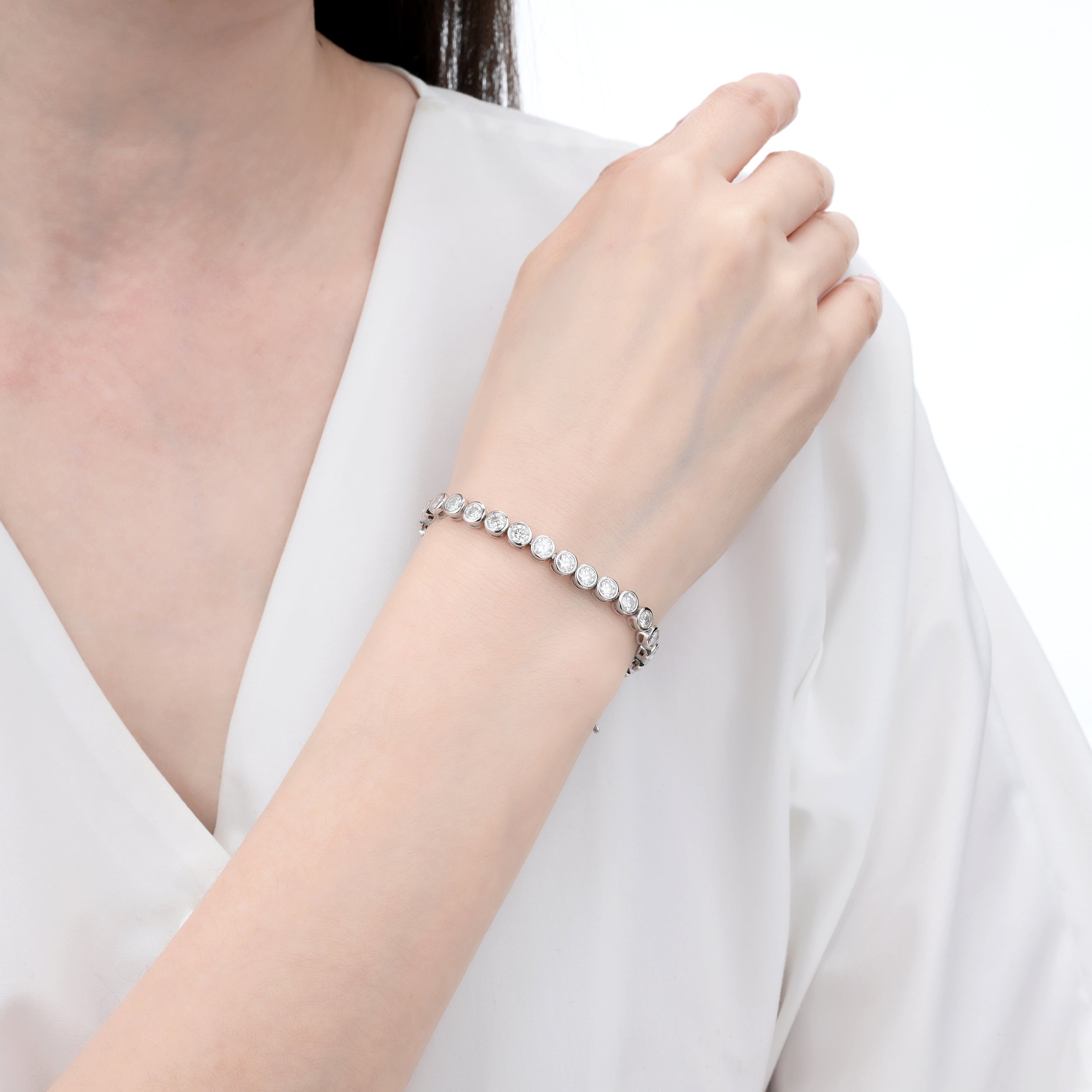 925 Silver Moissanite Bracelets Round D Color VVS1 9.6CT