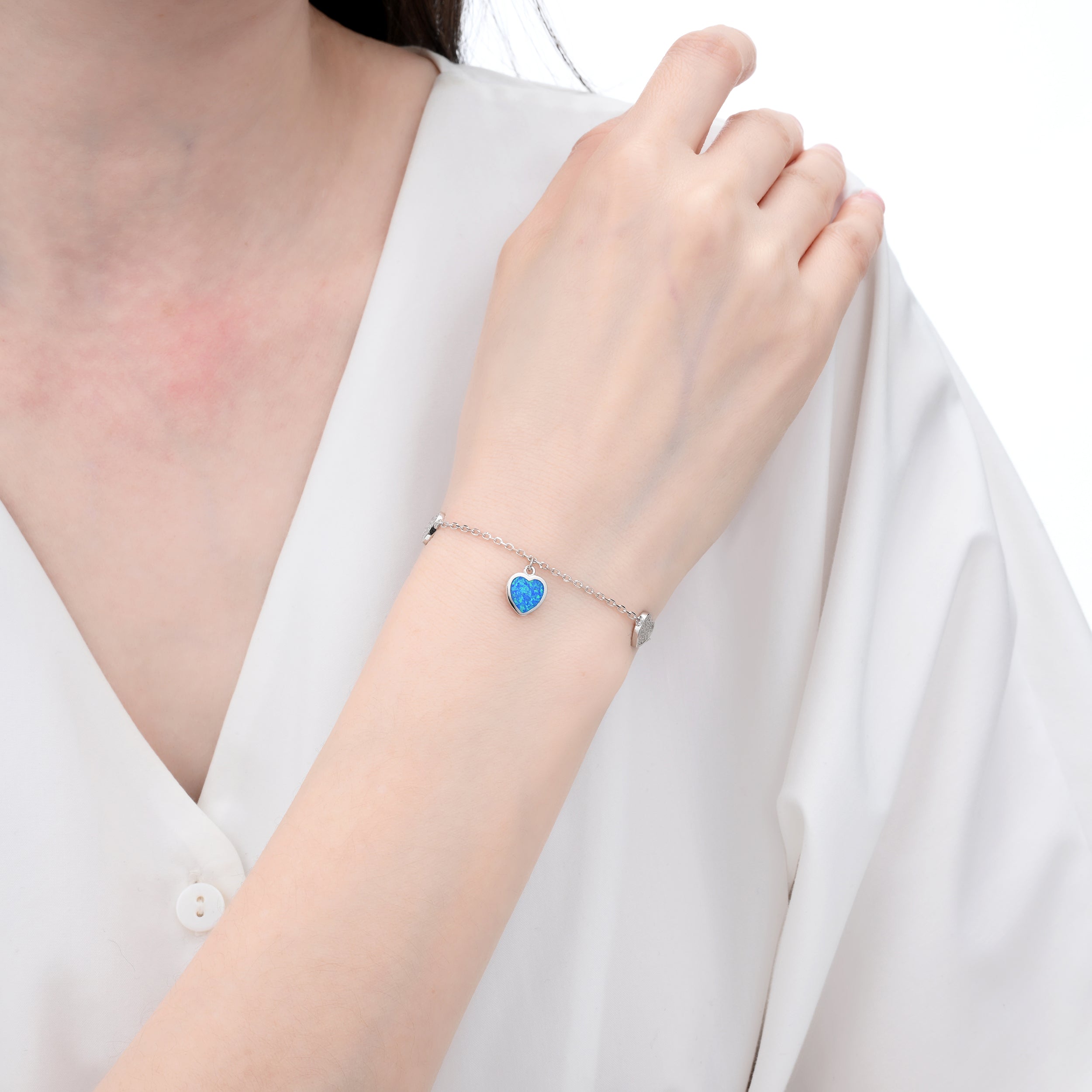 925 Silver Moissanite Opal Bracelets Round 0.2 CT D Color VVS1