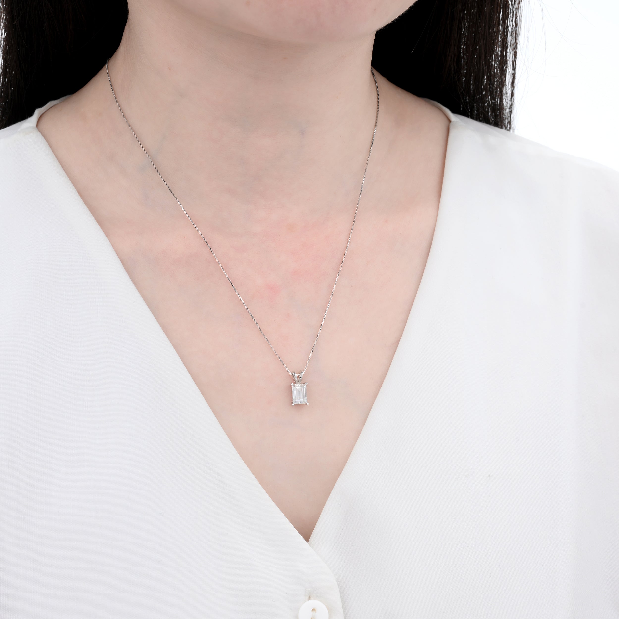 925 Silver Moissanite Necklaces Rectangle 1.0 CT. VVS1 D