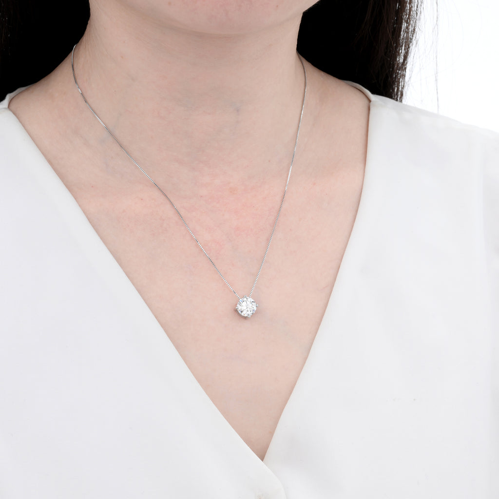 925 Silver Moissanite Necklaces Round 2.0 CT. VVS1 D