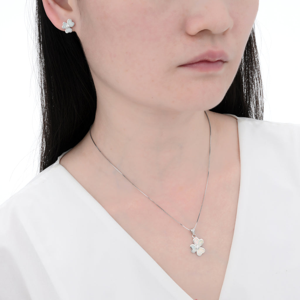 925 Silver Moissanite Opal Earrings & Necklaces Sets Round 0.08 CT. VVS1 D