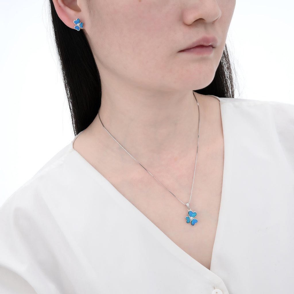 925 Silver Moissanite Opal Earrings & Necklaces Sets Round 0.08 CT. VVS1 D