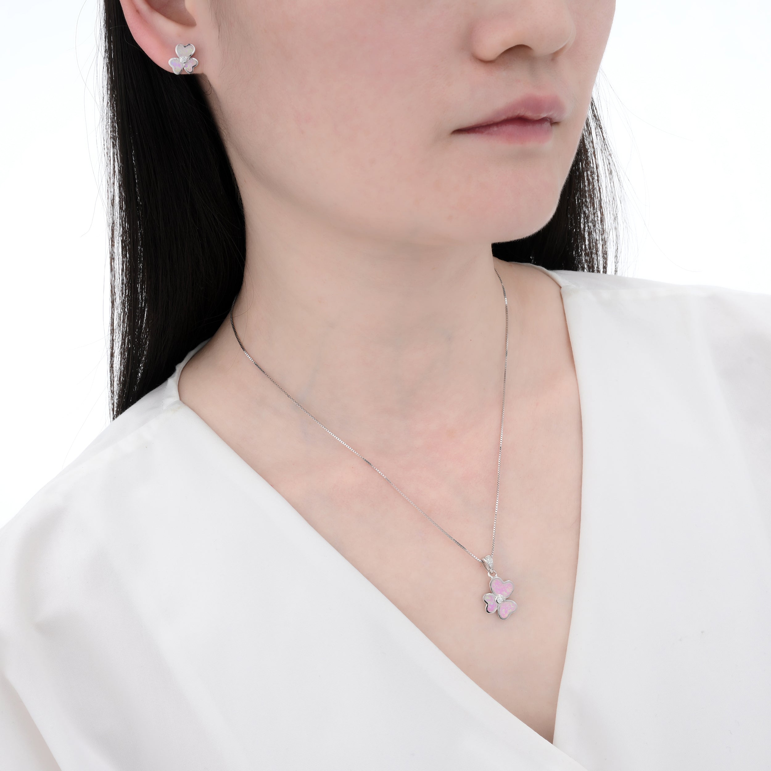 925 Silver Moissanite Opal Earrings & Necklaces Sets Round 0.08 CT. VVS1 D