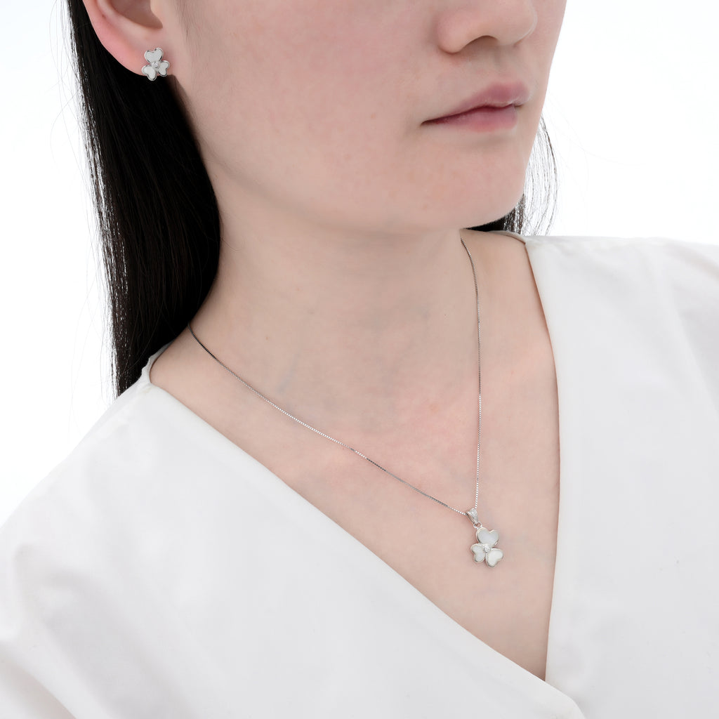 925 Silver Moissanite  MOP Earrings & Necklaces Sets Round 0.08 CT. VVS1 D