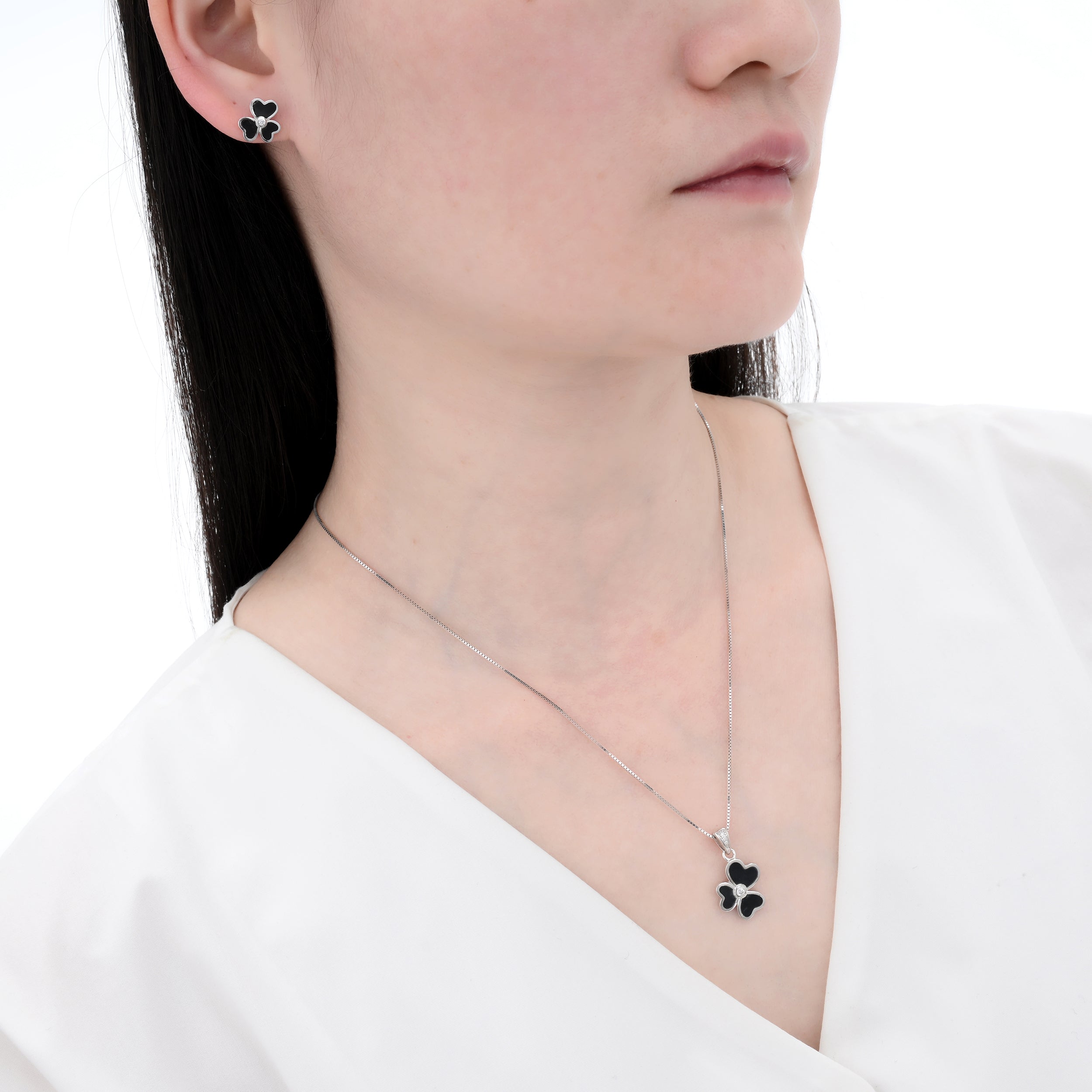 925 Silver Moissanite  MOP Earrings & Necklaces Sets Round 0.08 CT. VVS1 D