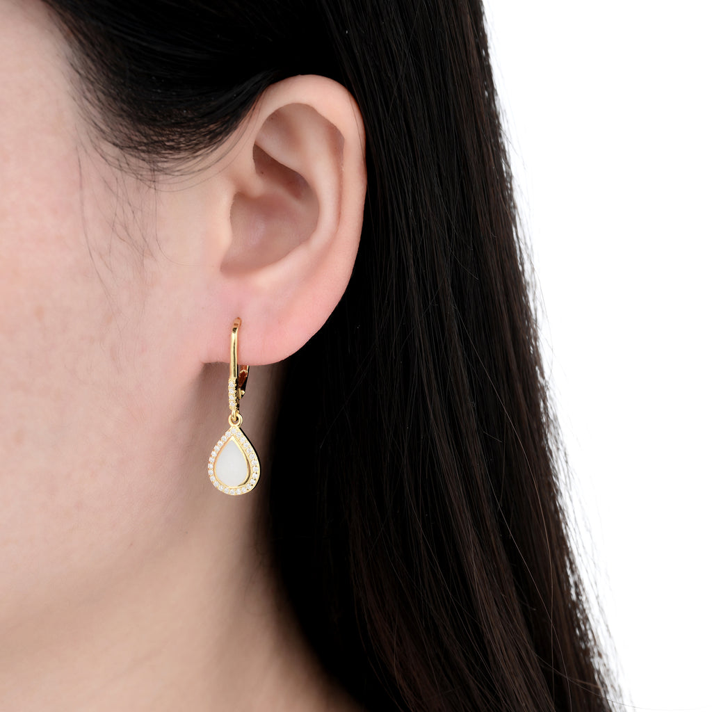 925 Silver Moissanite Created MOP Earrings Round 0.3 CT. VVS1 D