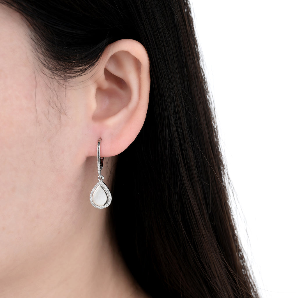 925 Silver Moissanite Created MOP Earrings Round 0.3 CT. VVS1 D