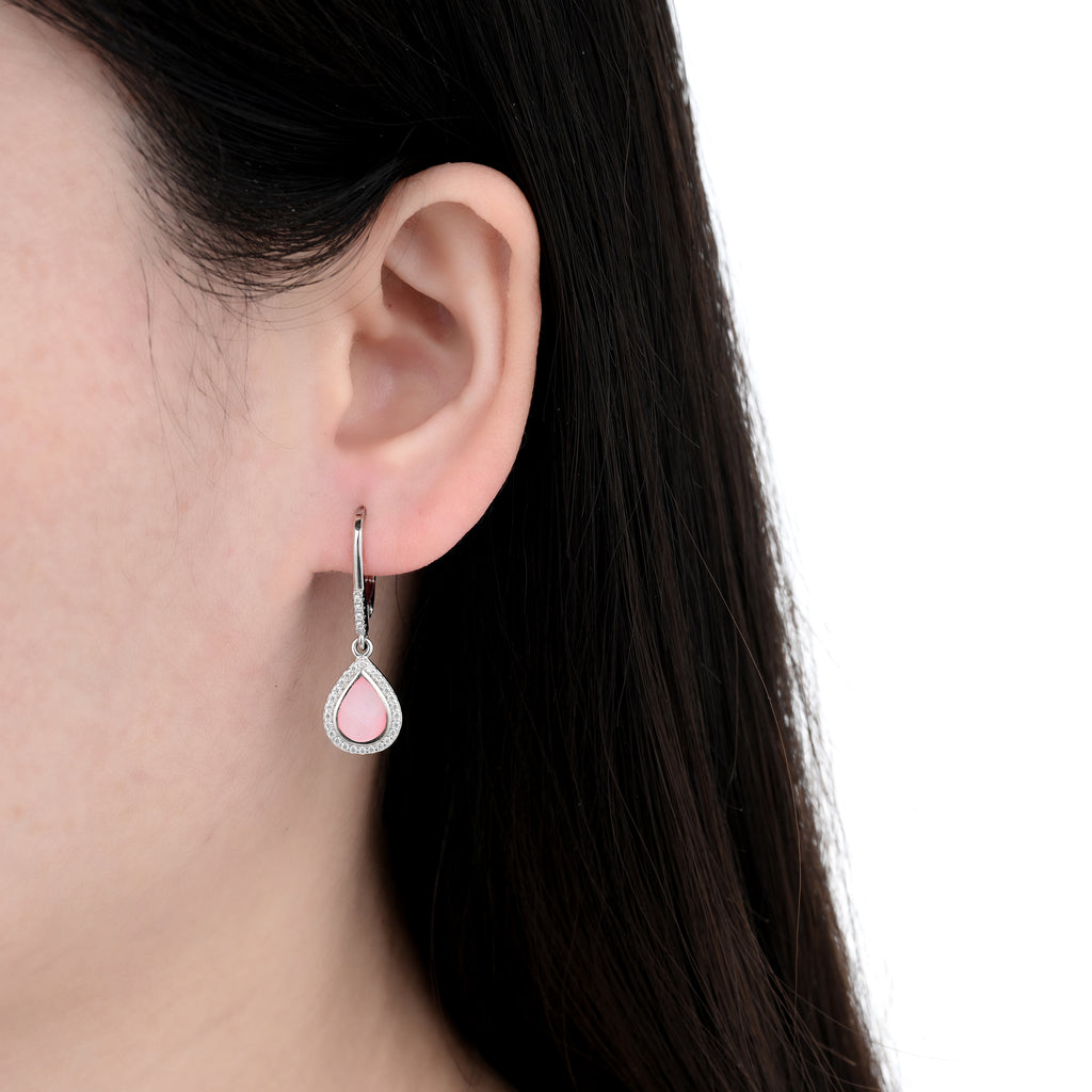 925 Silver Moissanite Created MOP Earrings Round 0.3 CT. VVS1 D