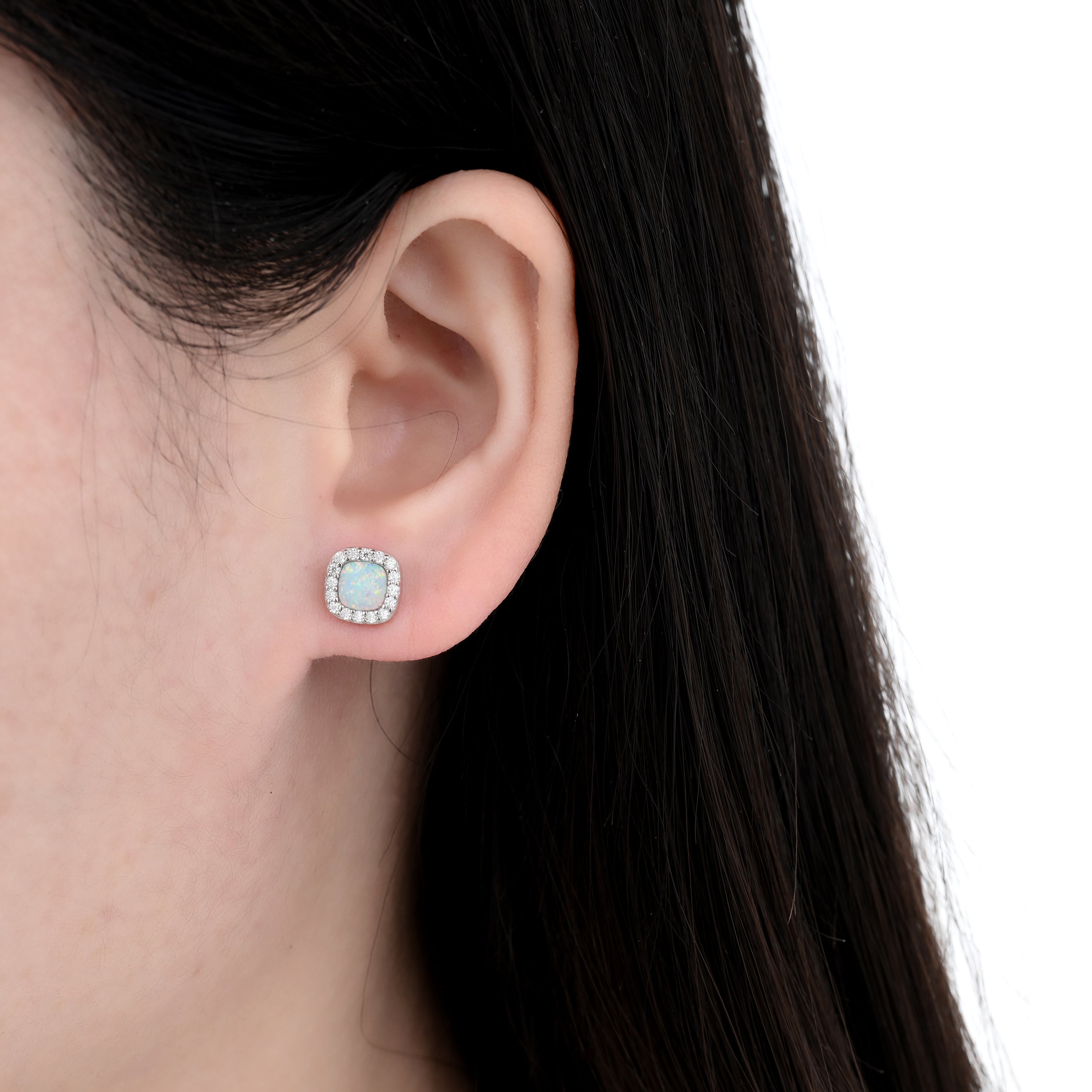 925 Silver Moissanite Opal & Mop Earrings Round 0.3 CT. VVS1 D