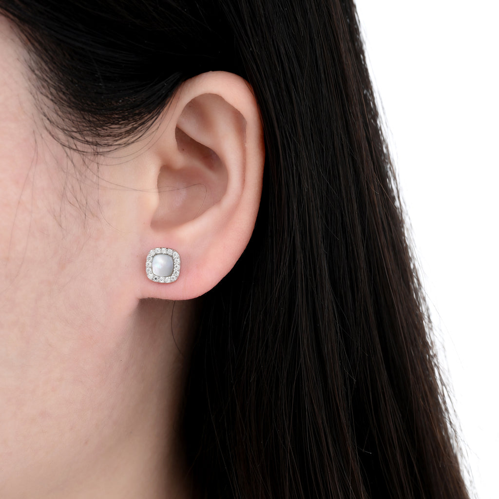 925 Silver Moissanite Opal & Mop Earrings Round 0.3 CT. VVS1 D