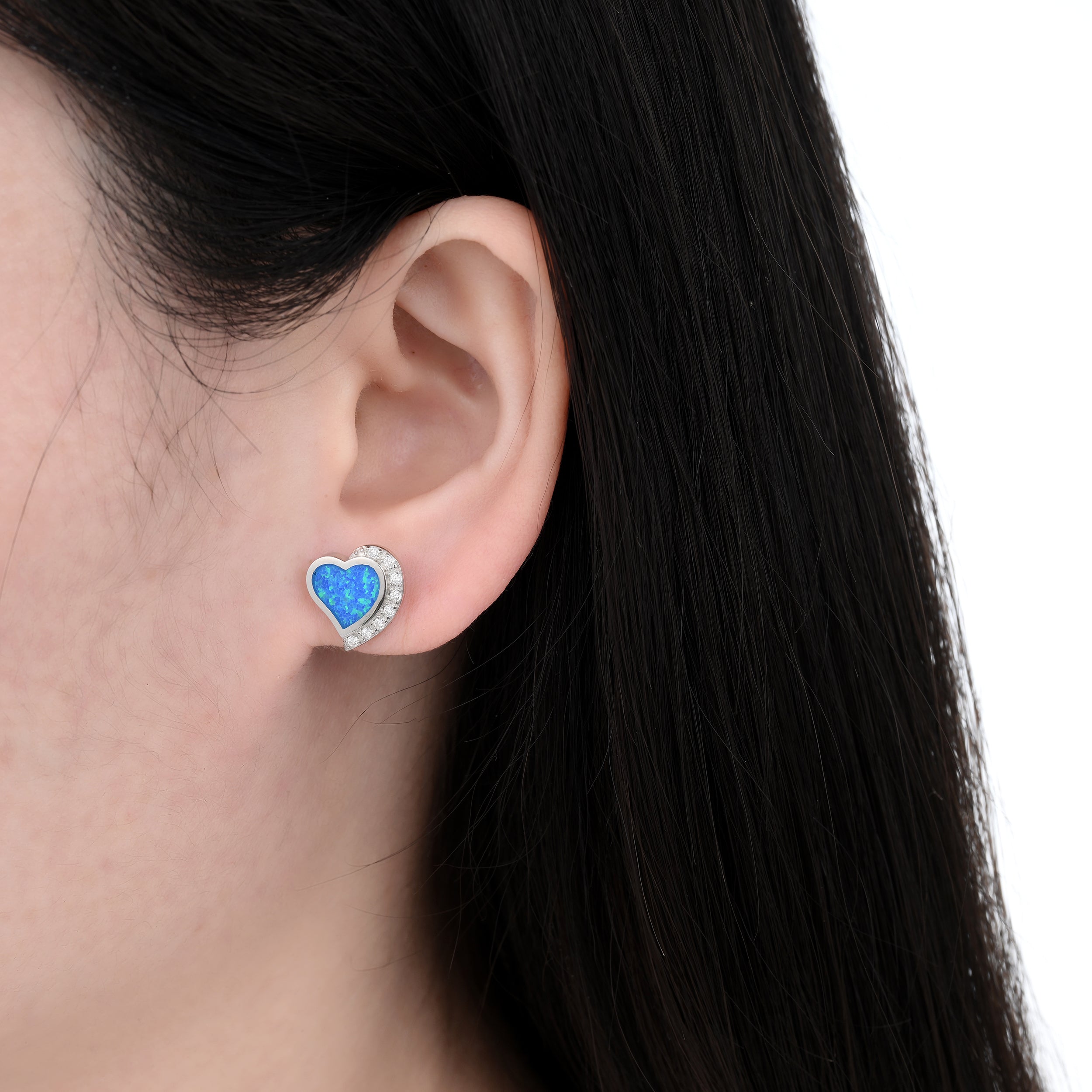 925 Silver Moissanite Opal Earrings Round 0.16 CT. VVS1 D