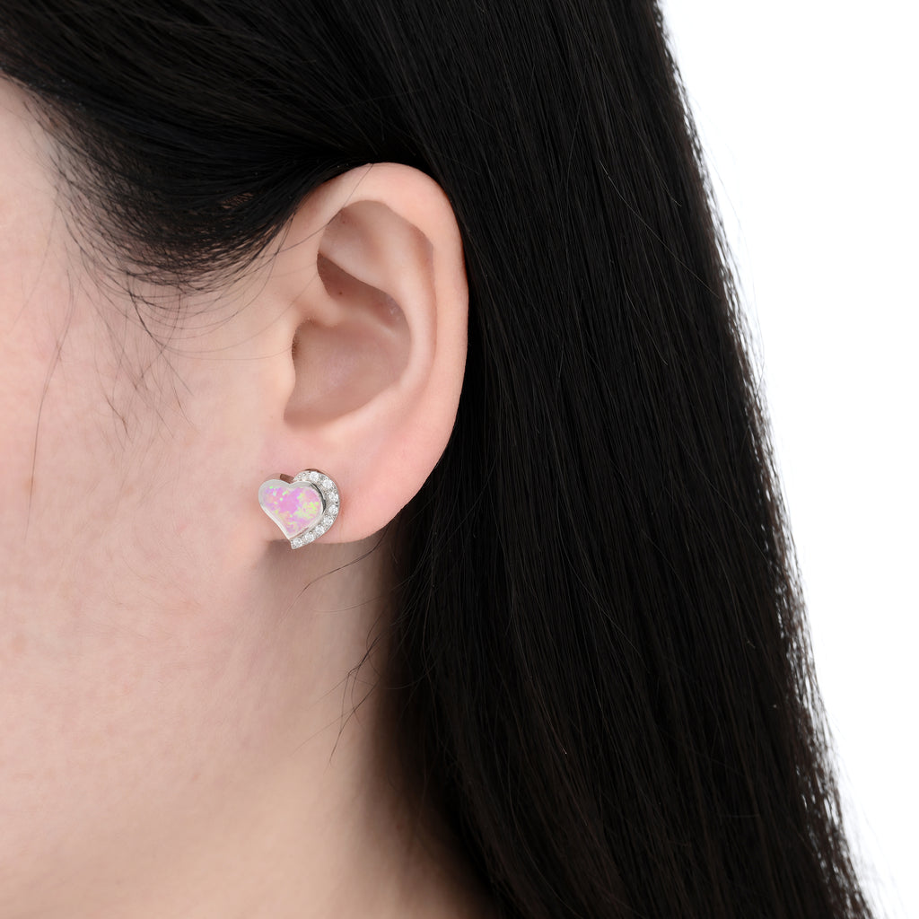 925 Silver Moissanite Opal Earrings Round 0.16 CT. VVS1 D