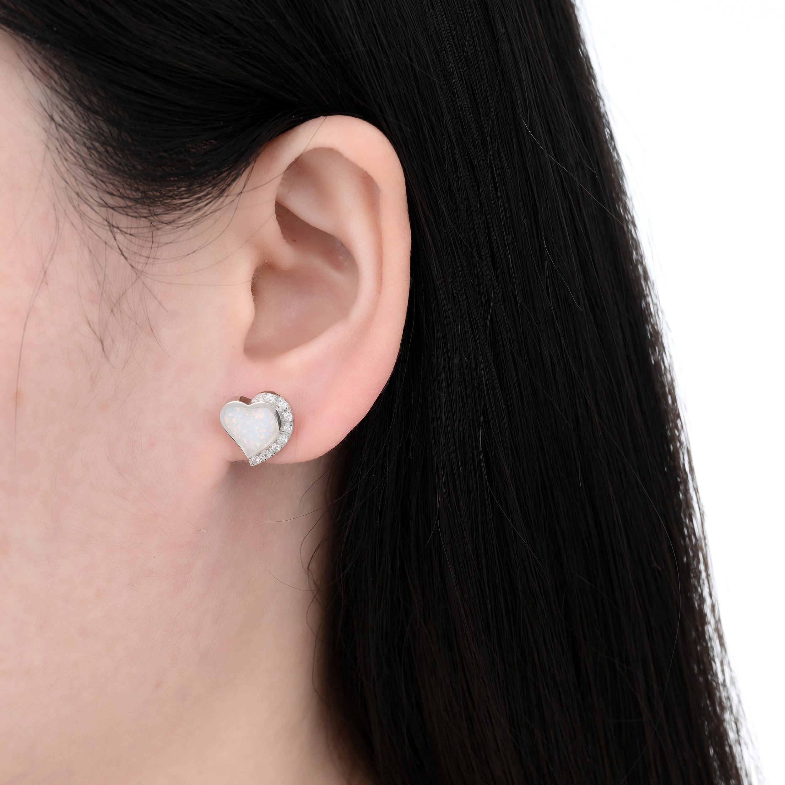 925 Silver Moissanite Opal Earrings Round 0.16 CT. VVS1 D