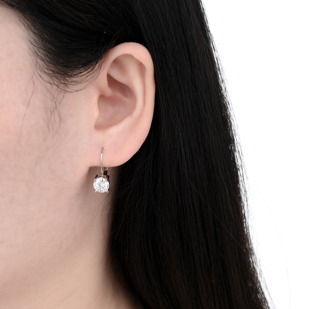 925 Silver Moissanite Earrings Round 2.0 CT. VVS1 D