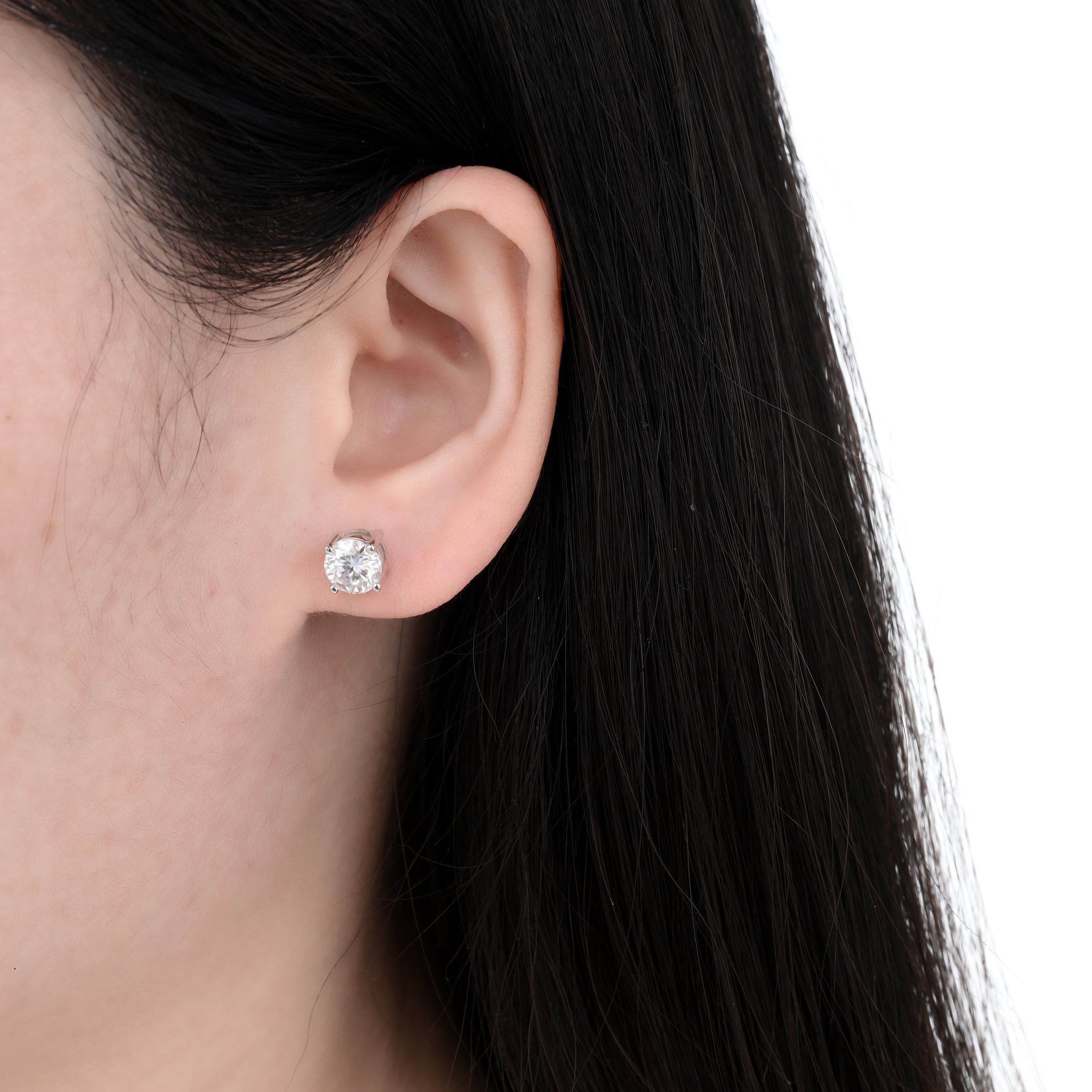 925 Silver Moissanite Earrings Round 2.0 CT. VVS1 D