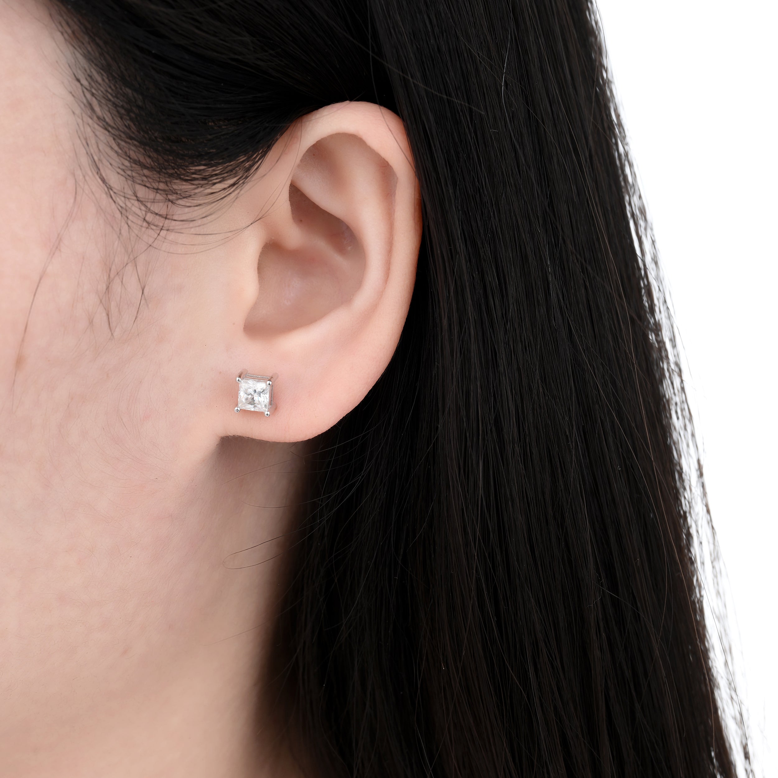925 Silver Moissanite Earrings Square 1.2 CT. VVS1 D