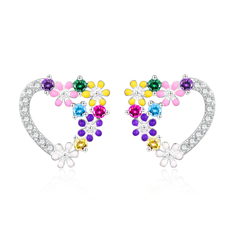 925 Silver Heart with Flower Earrings
