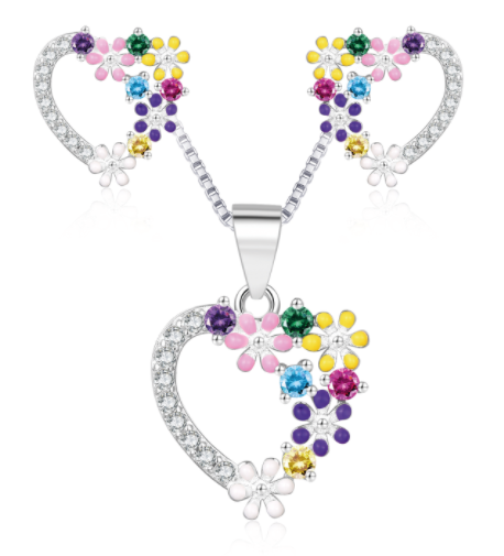 925 Silver Heart with Flower Earrings