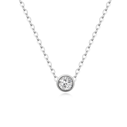 Real 925 Sterling Silver Only one stone  Necklace All White Fine Jewelry in Perfect Quality For Gift
