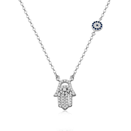 Real 925 Sterling Silver Evil eye & Hamsa  Necklace Fine Jewelry in Perfect Quality For Gift