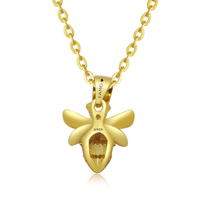 Real 925 Sterling Silver Bee Necklaces with Gold plating Fine Jewelry in Perfect Quality