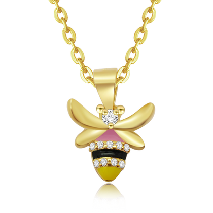 Real 925 Sterling Silver Bee Necklaces with Gold plating Fine Jewelry in Perfect Quality