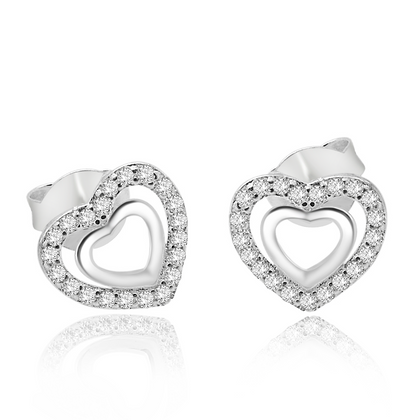 Real 925 Sterling Silver Heart Earring All White Fine Jewelry in Perfect Quality For Gift