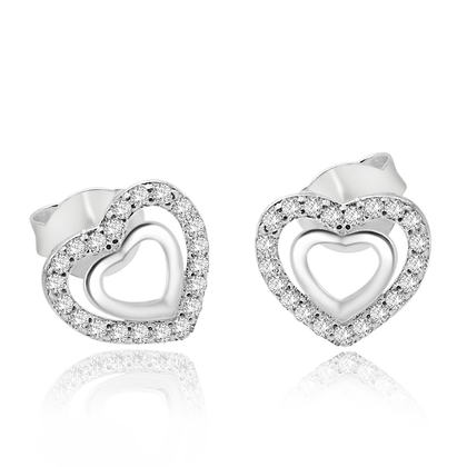 Real 925 Sterling Silver Heart  Earrings All White Fine Jewelry in Perfect Quality For Gift