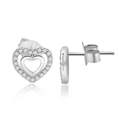 Real 925 Sterling Silver Heart  Earrings All White Fine Jewelry in Perfect Quality For Gift