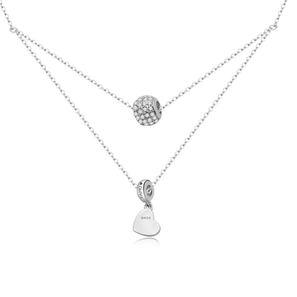 Real 925 Sterling Silver Double Chain Heart Necklace Fine Jewelry in Perfect Quality For Gift