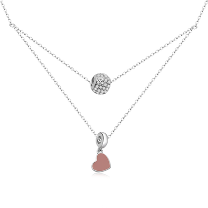 Real 925 Sterling Silver Double Chain Heart Necklace Fine Jewelry in Perfect Quality For Gift