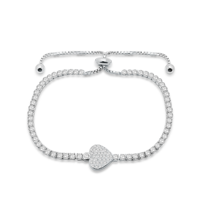 Real 925 Sterling Silver Adjustable Heart Bracelets Fine Jewelry in Perfect Quality for Women Gift