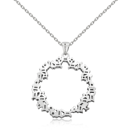 Real 925 Sterling Silver Round Pendant Necklaces with Baguette Fine Jewelry in Perfect Quality