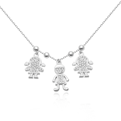 Real 925 Sterling Silver Boy & Girl  Necklace All White Fine Jewelry in Perfect Quality For Gift