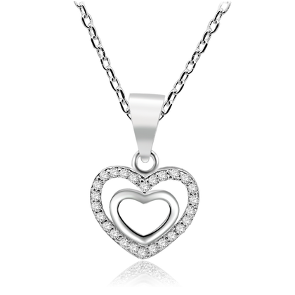 Real 925 Sterling Silver Double Heart Necklaces with Zircon Fine Jewelry in Perfect Quality for Women Gift