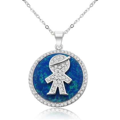 Real 925 Sterling Silver Boys Pendant Necklaces with Real Opal Fine Jewelry in Perfect Quality