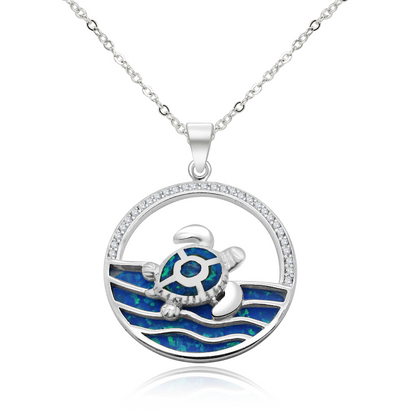 Real 925 Sterling Silver Turtle Pendant Necklaces with Real Opal Fine Jewelry in Perfect Quality