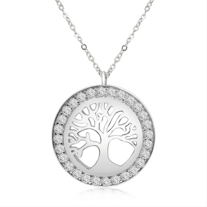 Real 925 Sterling Silver Tree of Life  Necklace All White Fine Jewelry in Perfect Quality For Gift